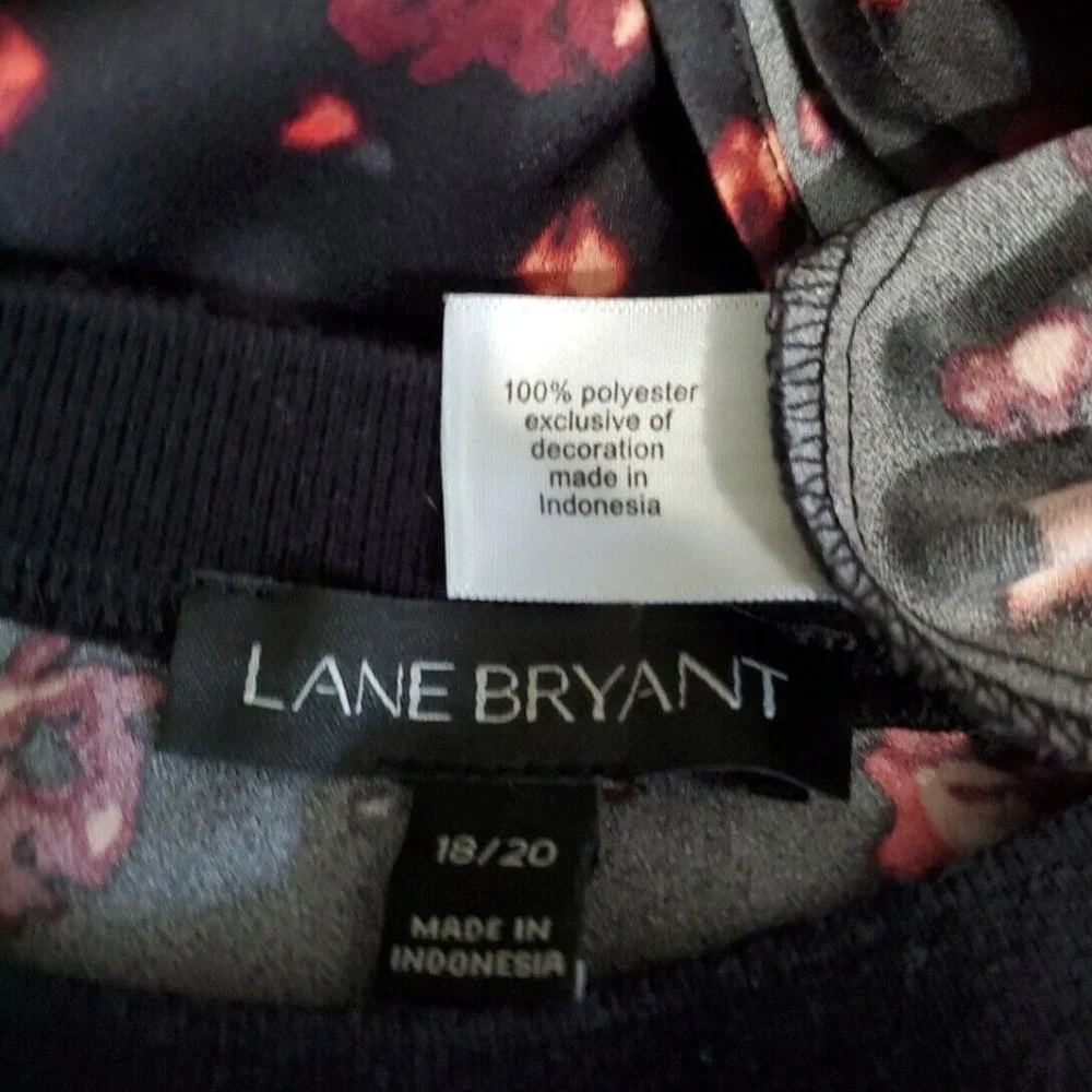 Lane Bryant Top Plus Size 18/20 Ruffle & Lace Shoulder Long Sleeve Casual‎ Black
